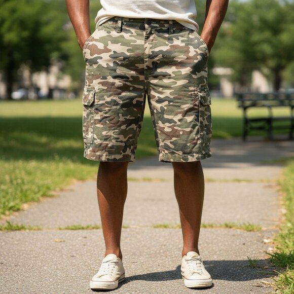 Eddie Bauer Men’s Twill Cargo Shorts Stretch Size 38 Camouflage Regular Fit - Picture 1 of 8